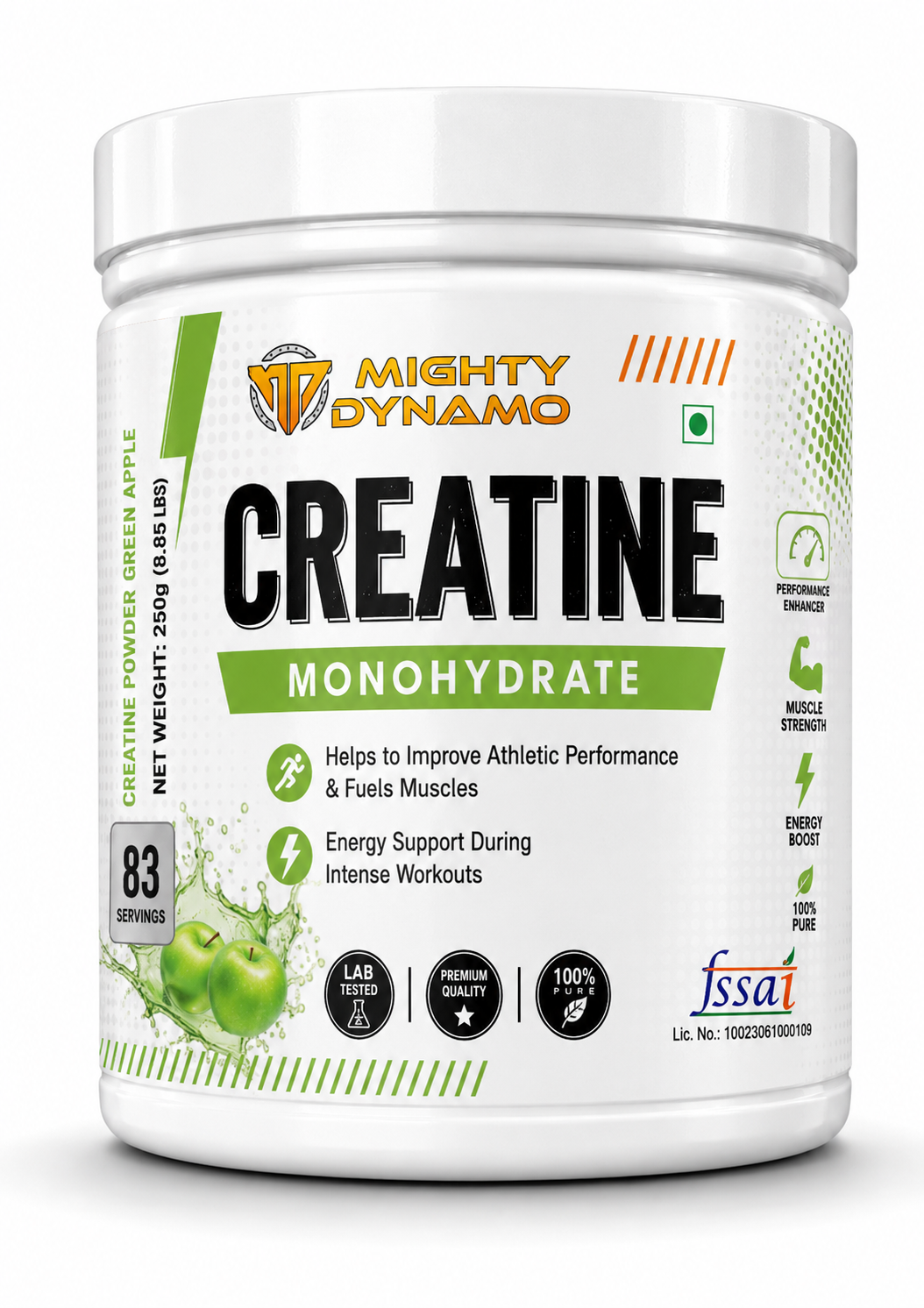 Mighty Dynamo Creatine Monohydrate - 250 g - Green Apple