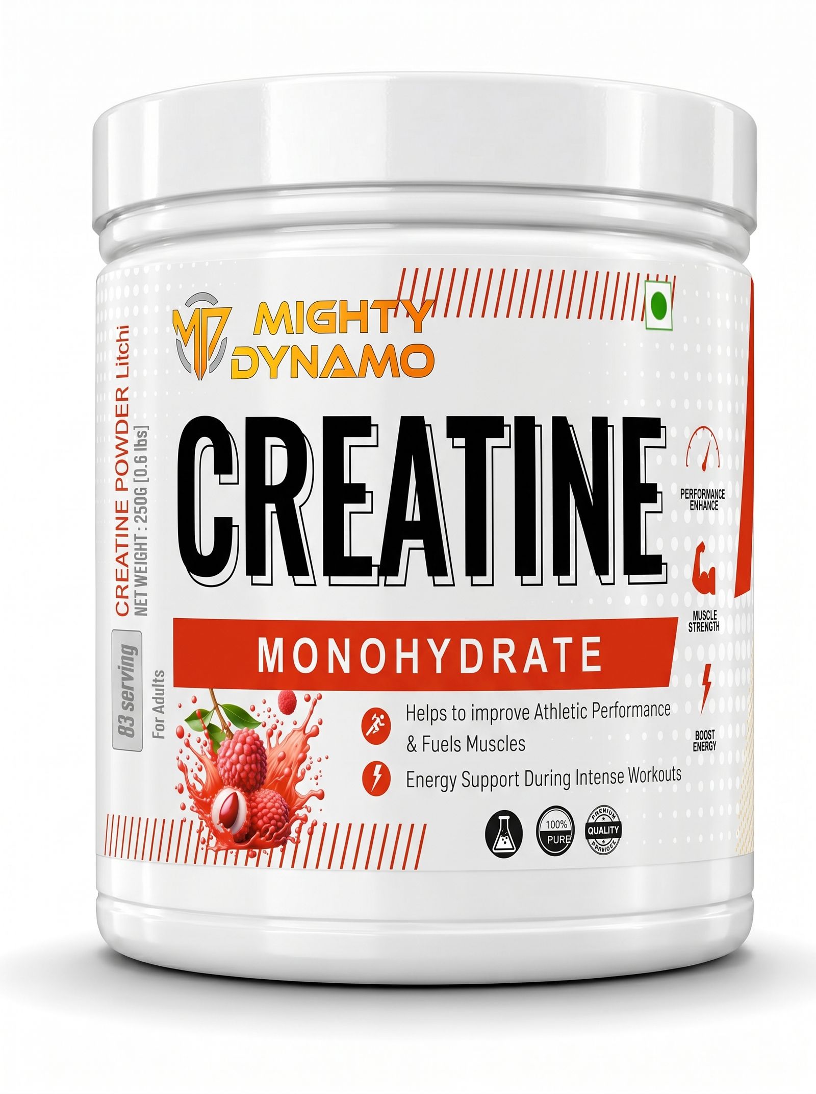 Mighty Dynamo Creatine Monohydrate - 250 g - Litchi