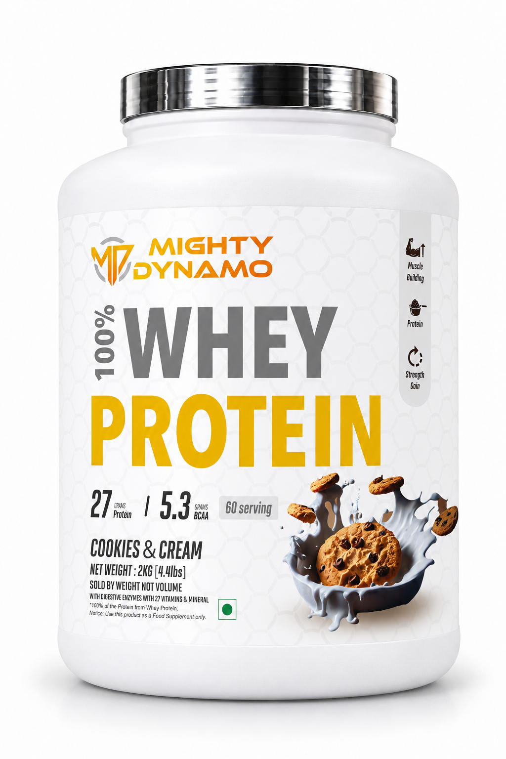 Mighty Dynamo Whey Protein - 2 kg - Cookies & Cream