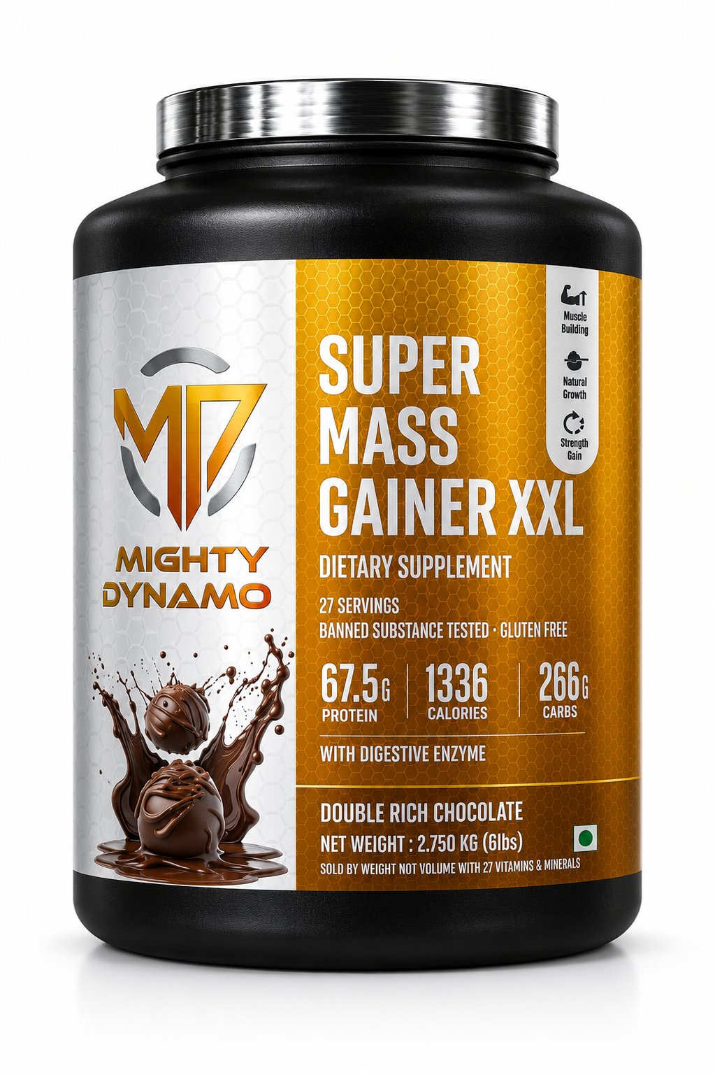 Mighty Dynamo SUPERXXL Mass Gainer - 2.75 kg - Double Rich Chocolate
