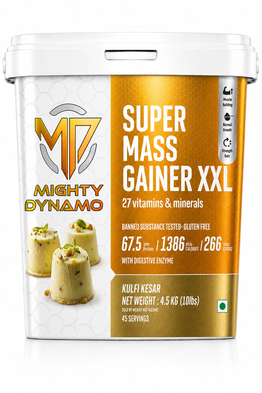 Mighty Dynamo SUPERXXL Mass Gainer - 4.5 kg - Kesar Kulfi