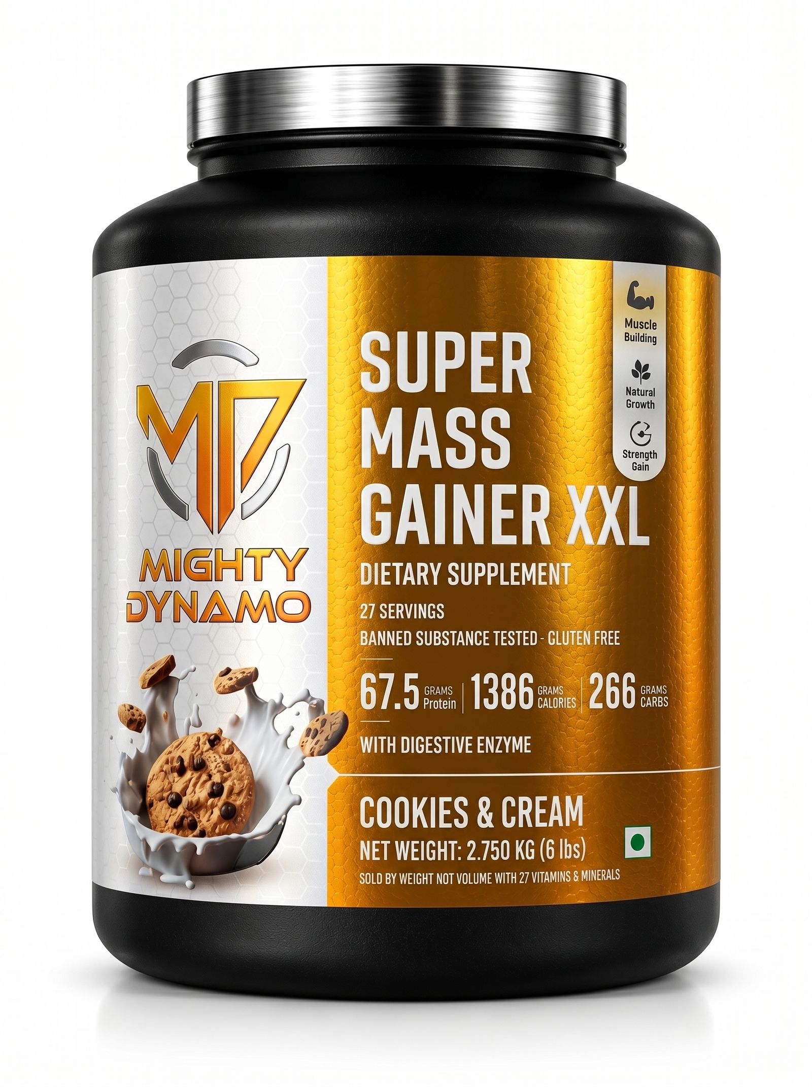 Mighty Dynamo SUPERXXL Mass Gainer - 2.75 kg - Cookies & Cream