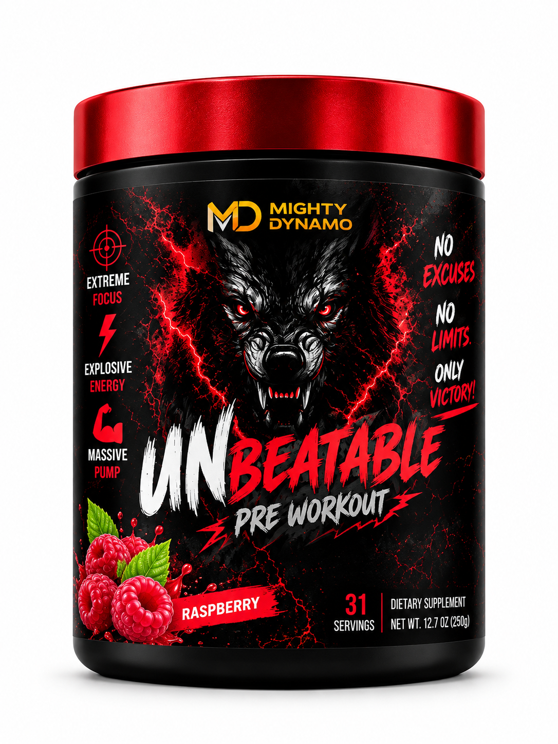 Mighty Dynamo Unbeatable Pre-Workout - 250 g - Blue Raspberry