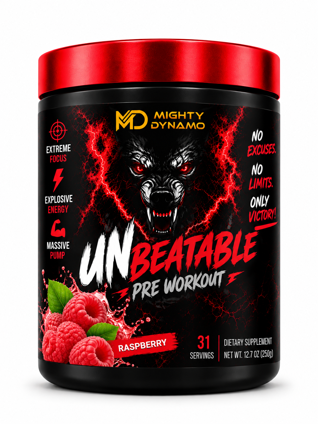 Mighty Dynamo Unbeatable Pre-Workout - 250 g - Raspberry