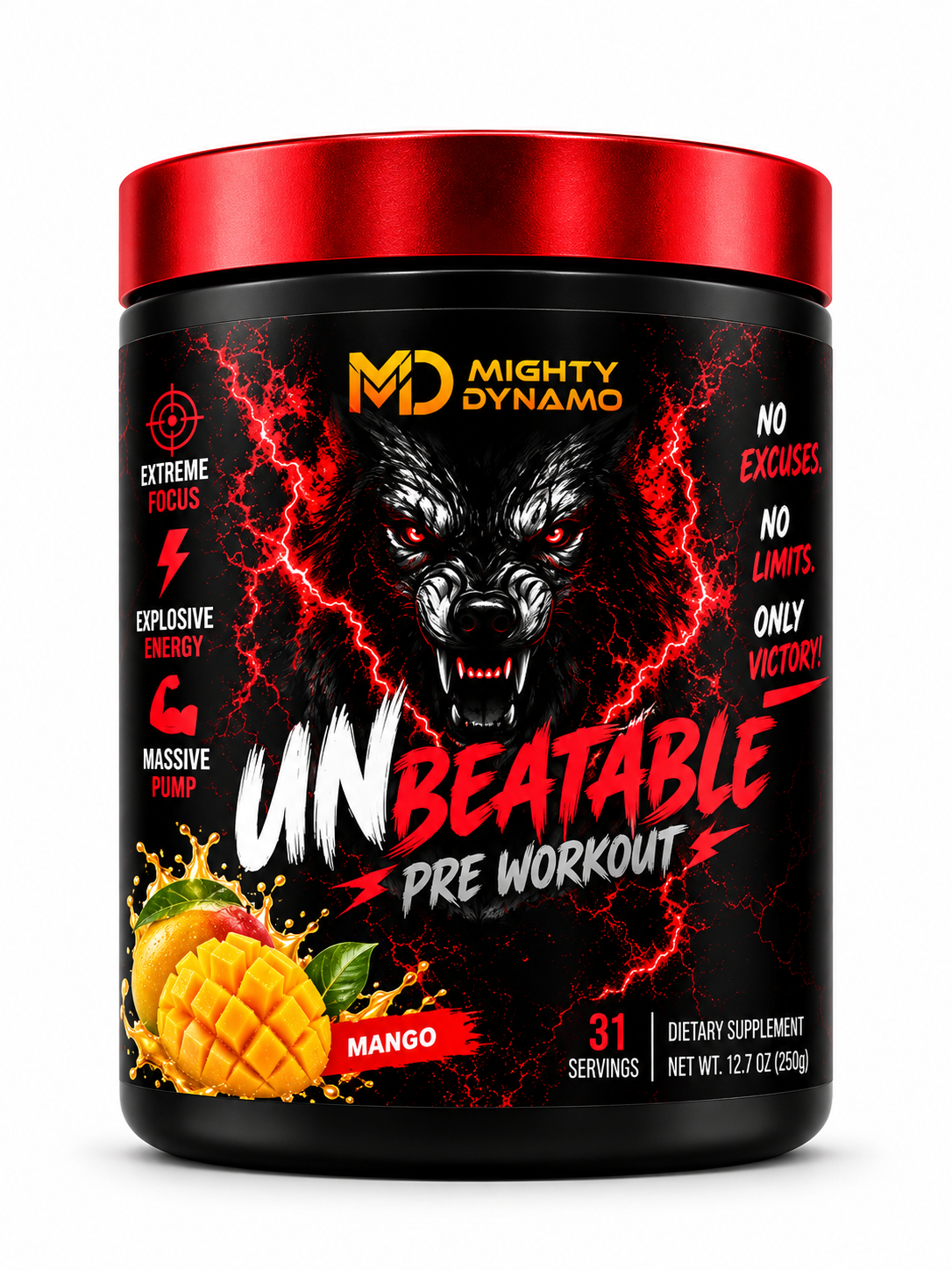Mighty Dynamo Unbeatable Pre-Workout - 250 g - Mango