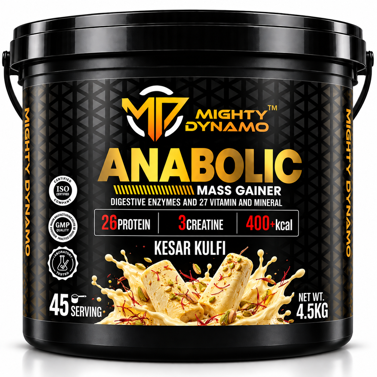 Mighty Dynamo Anabolic Mass Gainer - 4.5 kg - Kesar Kulfi